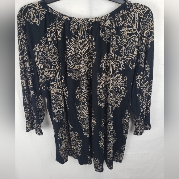 Lucky Brand Black and Gold 3/4th Length Sleeve Boho Women's Shirt Sz 2X - Picture 7 of 10